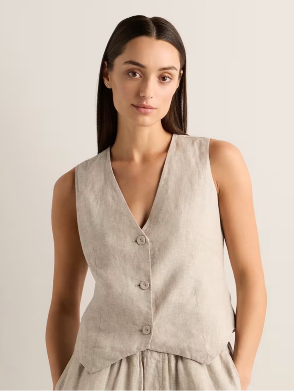 Quince Sleeveless Linen Vest in Light Beige